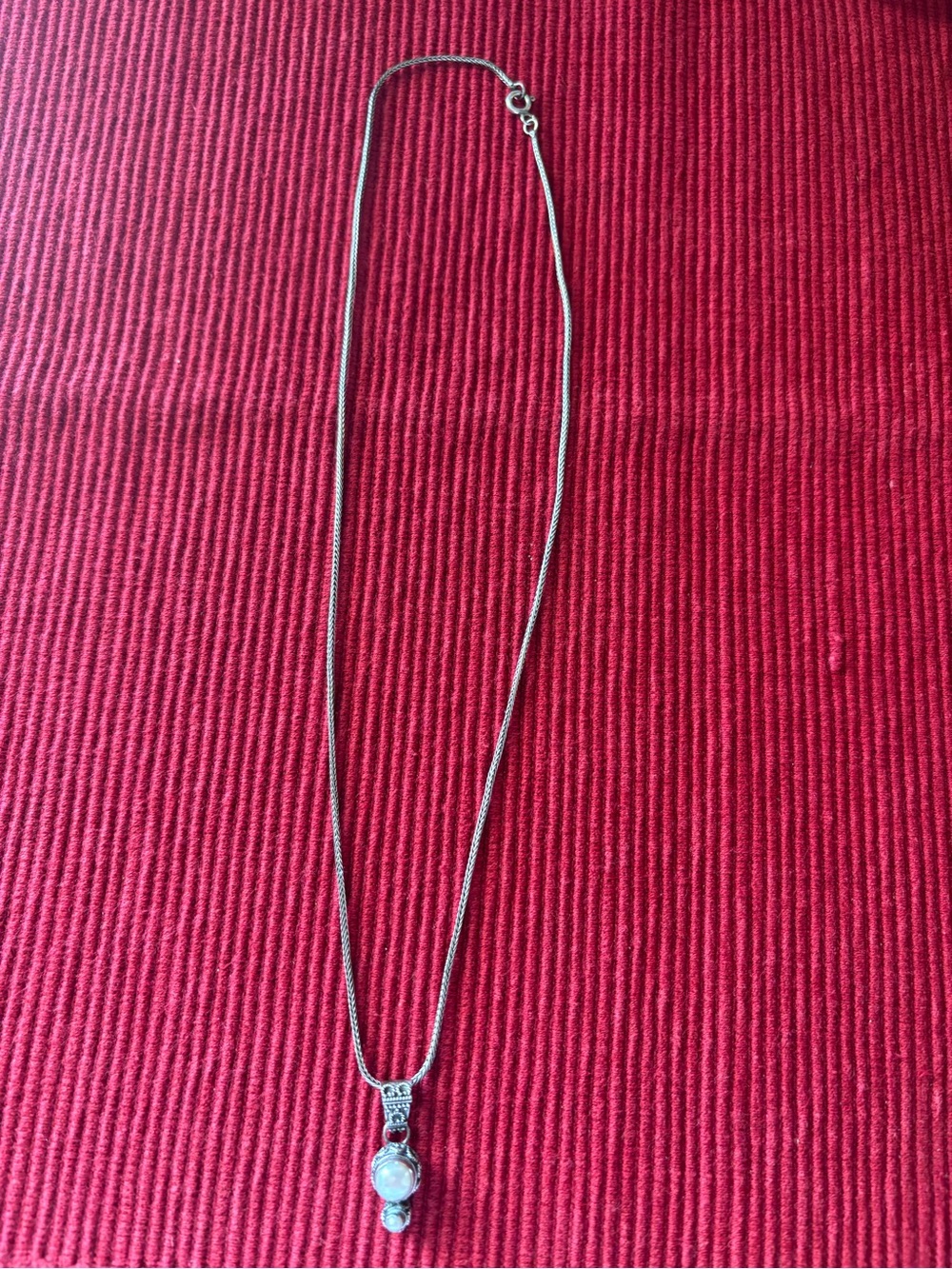 Elegant Vintage monsoon Sterling Silver Pearl pendant Necklace Marked mnsn 925 - Picture 4 of 7